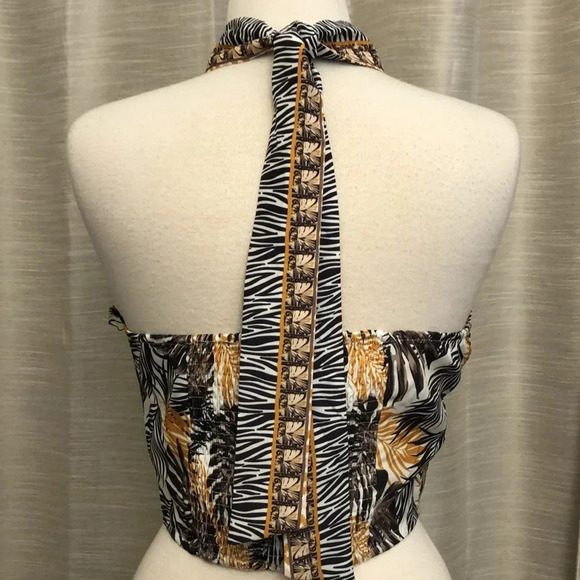 NEW with Tag Milk & Honey Black & Gold Palm Leaves Halter Crop Top | Sz Large - Picture 5 of 8